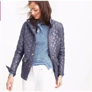 J. Crew Shiny Downtown Quilted Field Puffer Jacket Navy Blue- Size PXXS